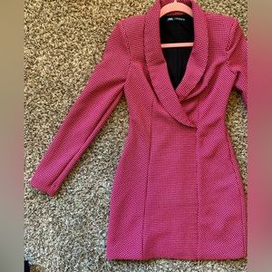Zara Plaid Pink Mini Blazer Dress